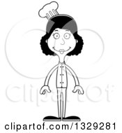 Lineart Clipart Of A Cartoon Black And White Happy Tall Skinny Black Woman Chef Royalty Free Outline Vector Illustration