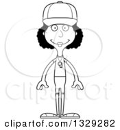 Lineart Clipart Of A Cartoon Black And White Happy Tall Skinny Black Woman Sports Coach Royalty Free Outline Vector Illustration