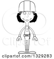 Lineart Clipart Of A Cartoon Black And White Happy Tall Skinny Black Woman Construction Worker Royalty Free Outline Vector Illustration
