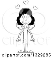 Lineart Clipart Of A Cartoon Black And White Happy Tall Skinny Black Woman Cupid Royalty Free Outline Vector Illustration