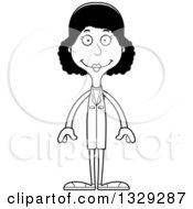 Lineart Clipart Of A Cartoon Black And White Happy Tall Skinny Black Woman Doctor Royalty Free Outline Vector Illustration
