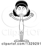 Lineart Clipart Of A Cartoon Black And White Angry Tall Skinny Black Woman Wrestler Royalty Free Outline Vector Illustration