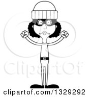 Lineart Clipart Of A Cartoon Black And White Angry Tall Skinny Black Woman Robber Royalty Free Outline Vector Illustration