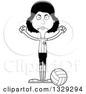Lineart Clipart Of A Cartoon Black And White Angry Tall Skinny Black Woman Volleyball Player Royalty Free Outline Vector Illustration