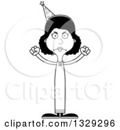 Lineart Clipart Of A Cartoon Black And White Angry Tall Skinny Black Wizard Woman Royalty Free Outline Vector Illustration