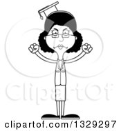 Lineart Clipart Of A Cartoon Black And White Angry Tall Skinny Black Woman Professor Royalty Free Outline Vector Illustration