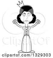 Lineart Clipart Of A Cartoon Black And White Angry Tall Skinny Black Woman Princess Royalty Free Outline Vector Illustration by Cory Thoman
