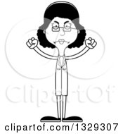 Lineart Clipart Of A Cartoon Black And White Angry Tall Skinny Black Woman Scientist Royalty Free Outline Vector Illustration