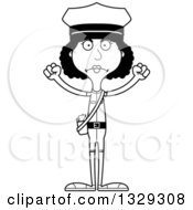 Lineart Clipart Of A Cartoon Black And White Angry Tall Skinny Black Mail Woman Royalty Free Outline Vector Illustration