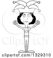 Lineart Clipart Of A Cartoon Black And White Angry Tall Skinny Black Woman Jester Royalty Free Outline Vector Illustration