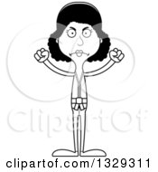 Lineart Clipart Of A Cartoon Black And White Angry Tall Skinny Black Karate Woman Royalty Free Outline Vector Illustration