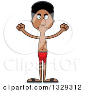 Clipart Of A Cartoon Angry Tall Skinny Black Man Swimmer Royalty Free Vector Illustration