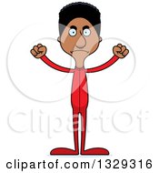 Clipart Of A Cartoon Angry Tall Skinny Black Man In Footie Pajamas Royalty Free Vector Illustration