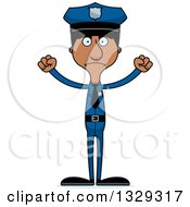 Clipart Of A Cartoon Angry Tall Skinny Black Man Police Officer Royalty Free Vector Illustration