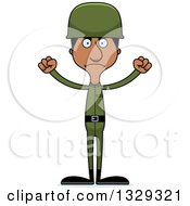 Clipart Of A Cartoon Angry Tall Skinny Black Man Soldier Royalty Free Vector Illustration