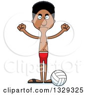 Cartoon Angry Tall Skinny Black Man Beach Volleyball Player