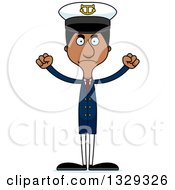 Clipart Of A Cartoon Angry Tall Skinny Black Man Boat Captain Royalty Free Vector Illustration