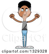 Clipart Of A Cartoon Angry Tall Skinny Black Casual Man Royalty Free Vector Illustration