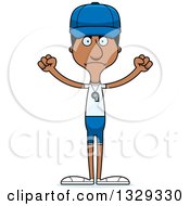 Clipart Of A Cartoon Angry Tall Skinny Black Man Sports Coach Royalty Free Vector Illustration