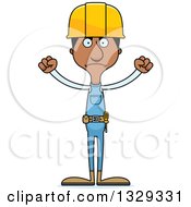 Clipart Of A Cartoon Angry Tall Skinny Black Man Construction Worker Royalty Free Vector Illustration