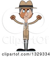 Clipart Of A Cartoon Angry Tall Skinny Black Man Detective Royalty Free Vector Illustration