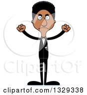 Clipart Of A Cartoon Angry Tall Skinny Black Man Groom Royalty Free Vector Illustration
