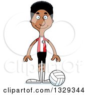 Cartoon Happy Tall Skinny Black Man Volleyball Player