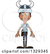 Clipart Of A Cartoon Happy Tall Skinny Black Viking Man Royalty Free Vector Illustration