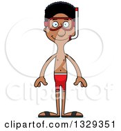 Cartoon Happy Tall Skinny Black Man In Snorkel Gear