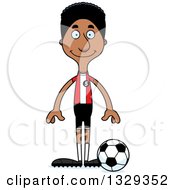 Cartoon Happy Tall Skinny Black Man Soccer Player