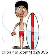 Cartoon Happy Tall Skinny Black Man Surfer