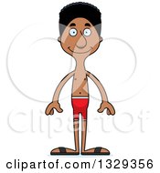 Cartoon Happy Tall Skinny Black Man Swimmer
