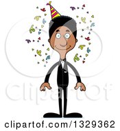 Clipart Of A Cartoon Happy Tall Skinny Black Party Man Royalty Free Vector Illustration