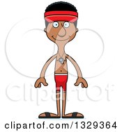 Cartoon Happy Tall Skinny Black Man Lifeguard