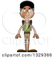 Cartoon Happy Tall Skinny Black Man Hiker