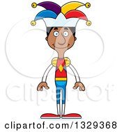 Clipart Of A Cartoon Happy Tall Skinny Black Man Jester Royalty Free Vector Illustration by Cory Thoman