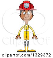 Cartoon Happy Tall Skinny Black Man Firefighter