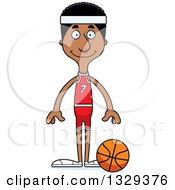 Cartoon Happy Tall Skinny Black Man Basketball Player