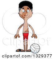 Poster, Art Print Of Cartoon Happy Tall Skinny Black Man Beach Volleyball Player