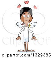 Clipart Of A Cartoon Happy Tall Skinny Black Man Cupid Royalty Free Vector Illustration