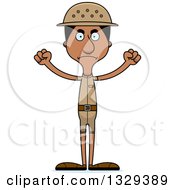 Clipart Of A Cartoon Angry Tall Skinny Black Man Zookeeper Royalty Free Vector Illustration