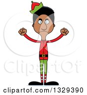 Clipart Of A Cartoon Angry Tall Skinny Black Christmas Elf Man Royalty Free Vector Illustration by Cory Thoman