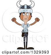 Clipart Of A Cartoon Angry Tall Skinny Black Viking Man Royalty Free Vector Illustration