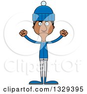 Clipart Of A Cartoon Angry Tall Skinny Black Man In Winter Clothes Royalty Free Vector Illustration