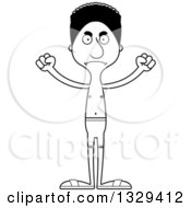 Lineart Clipart Of A Cartoon Black And White Angry Tall Skinny Black Man Swimmer Royalty Free Outline Vector Illustration