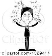 Lineart Clipart Of A Cartoon Black And White Angry Tall Skinny Black Party Man Royalty Free Outline Vector Illustration
