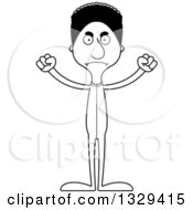 Lineart Clipart Of A Cartoon Black And White Angry Tall Skinny Black Man In Footie Pajamas Royalty Free Outline Vector Illustration