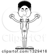 Lineart Clipart Of A Cartoon Black And White Angry Tall Skinny Black Man Hiker Royalty Free Outline Vector Illustration