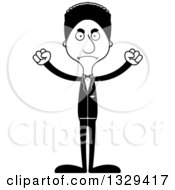 Lineart Clipart Of A Cartoon Black And White Angry Tall Skinny Black Man Groom Royalty Free Outline Vector Illustration