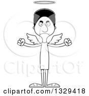 Lineart Clipart Of A Cartoon Black And White Angry Tall Skinny Black Man Angel Royalty Free Outline Vector Illustration